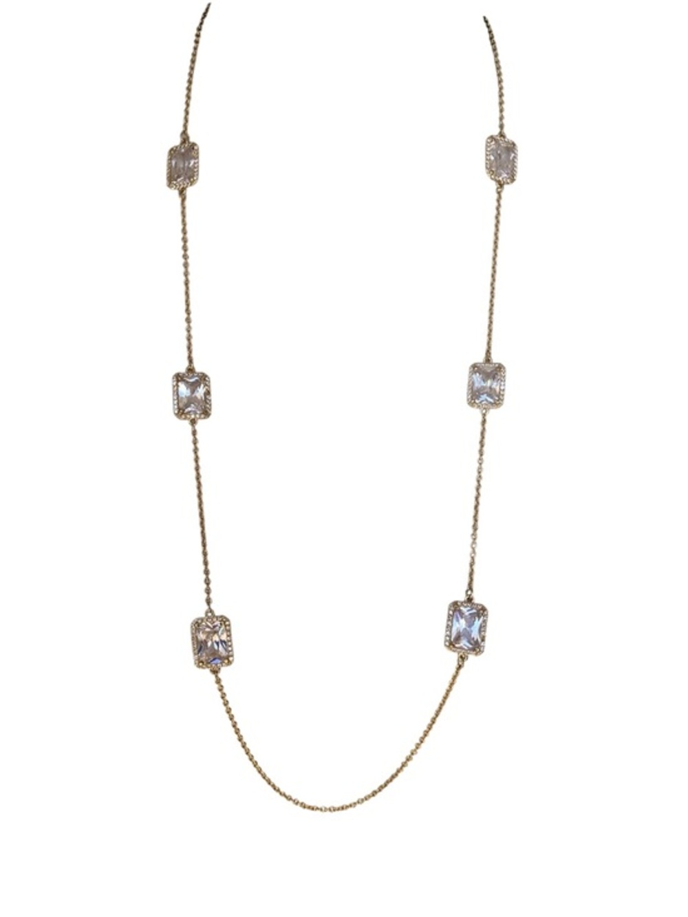 Betsey Johnson Gold-Tone Long Necklace with Clear Stones